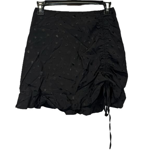Forever 21 Black Polka Dot Print Ruched Ruffle Hem Mini Skirt Size XS - Picture 3 of 9